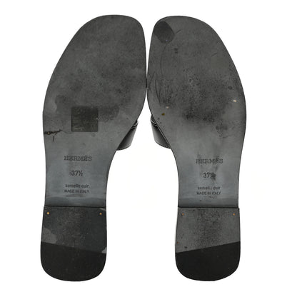 Hermes Box Calfskin Oran Sandals 37.5 Black 6 of 9