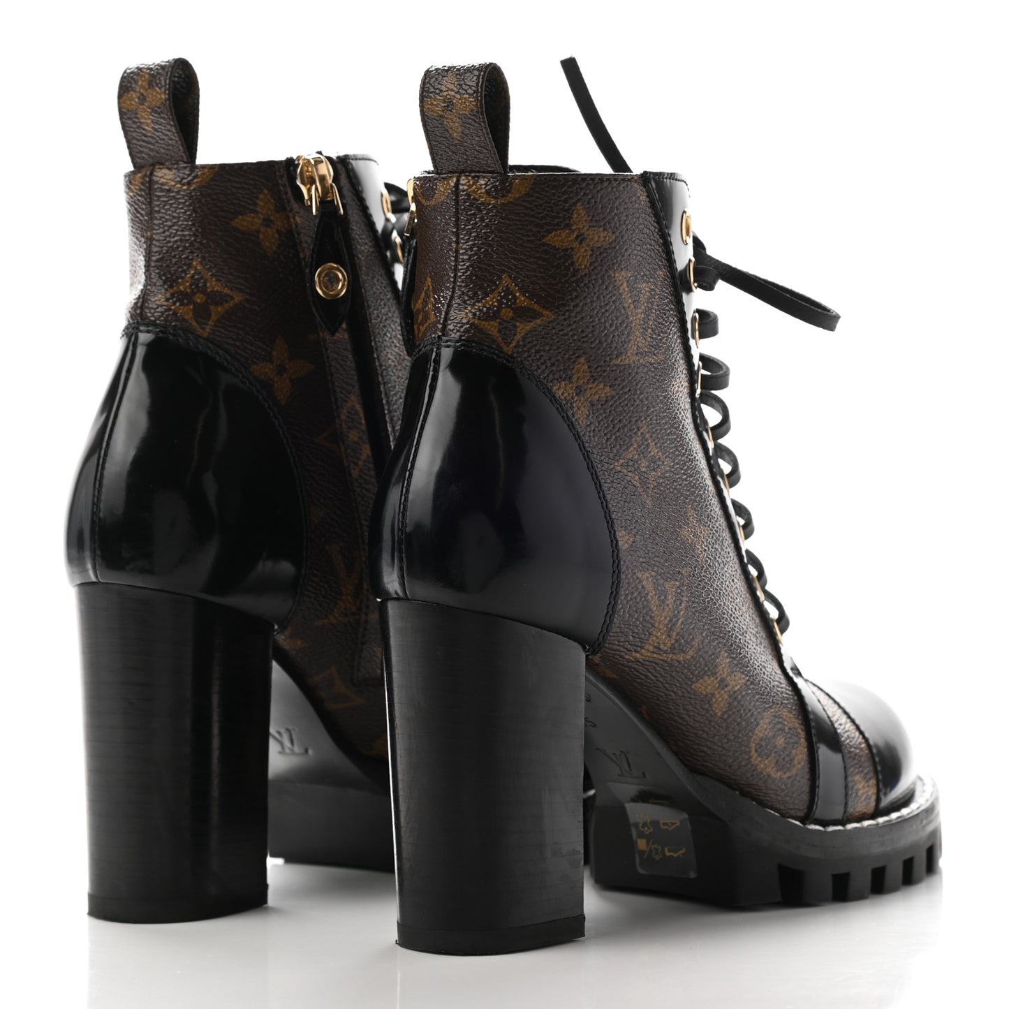 Patent Calfskin Monogram Star Trail Ankle Boots 35 Black