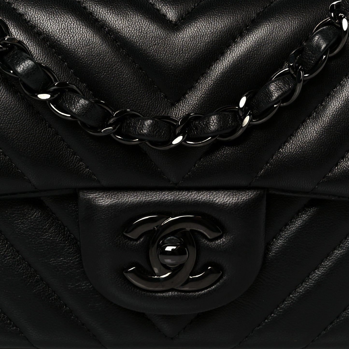Lambskin Chevron Quilted Mini Rectangular Flap So Black