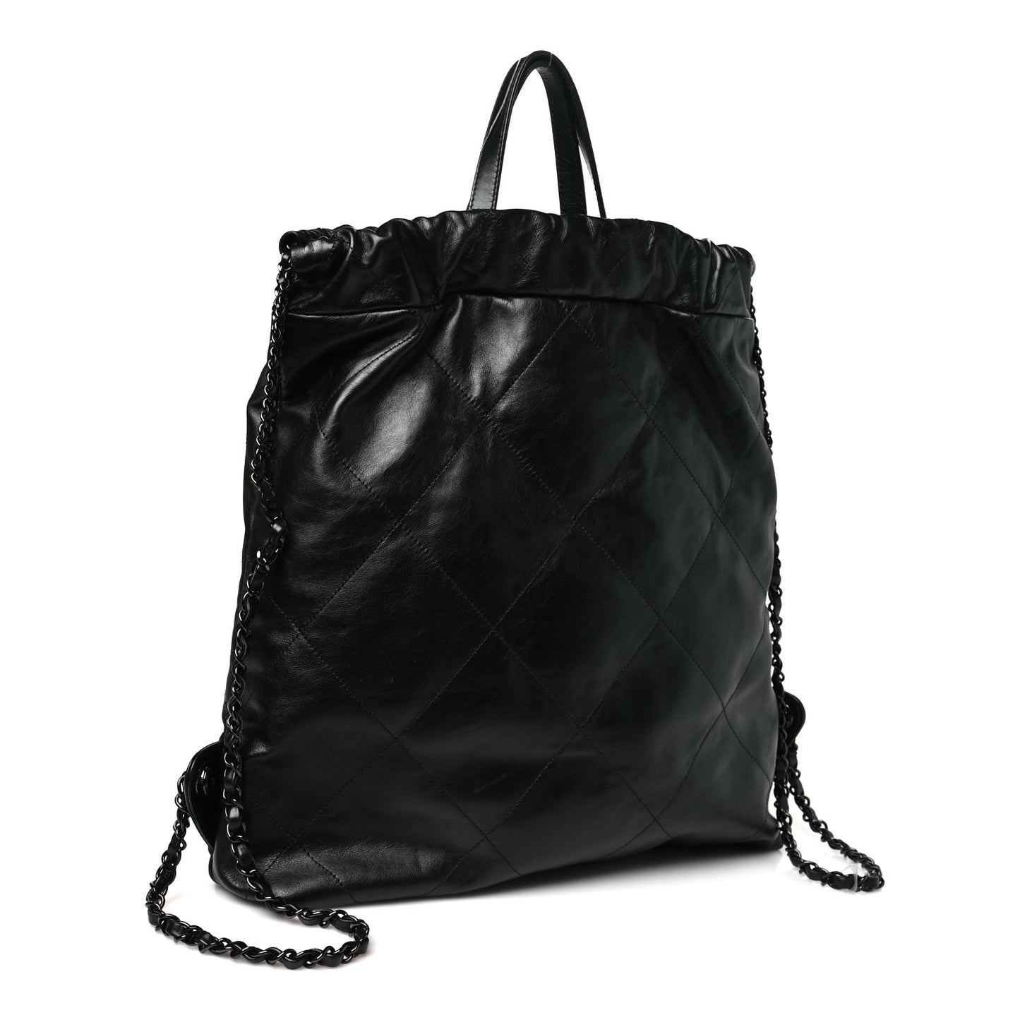 Shiny Calfskin Quilted Chanel 22 Backpack So Black
