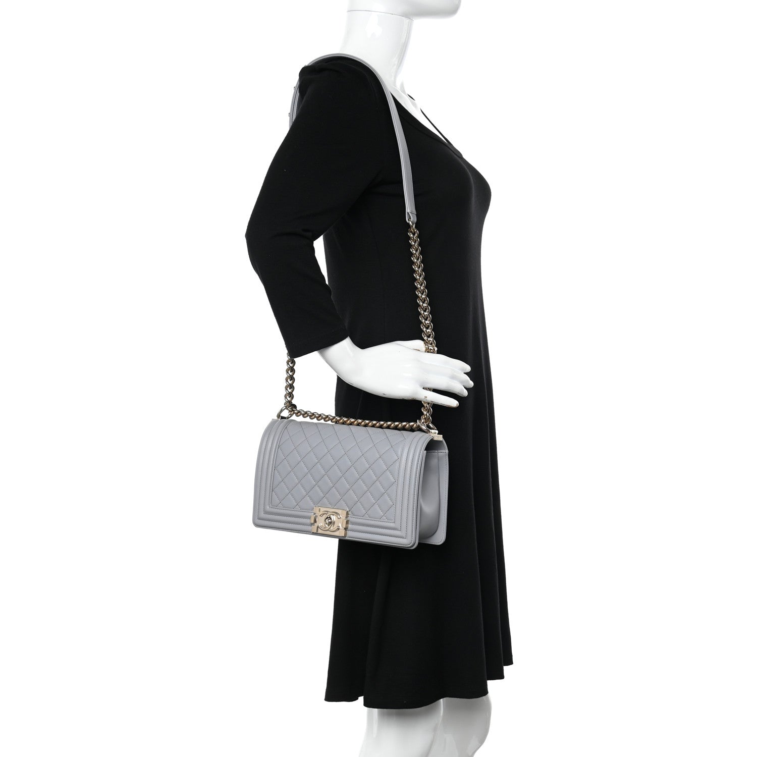 Chanel Calfskin Quilted Medium Boy Flap Grey 2 of 12