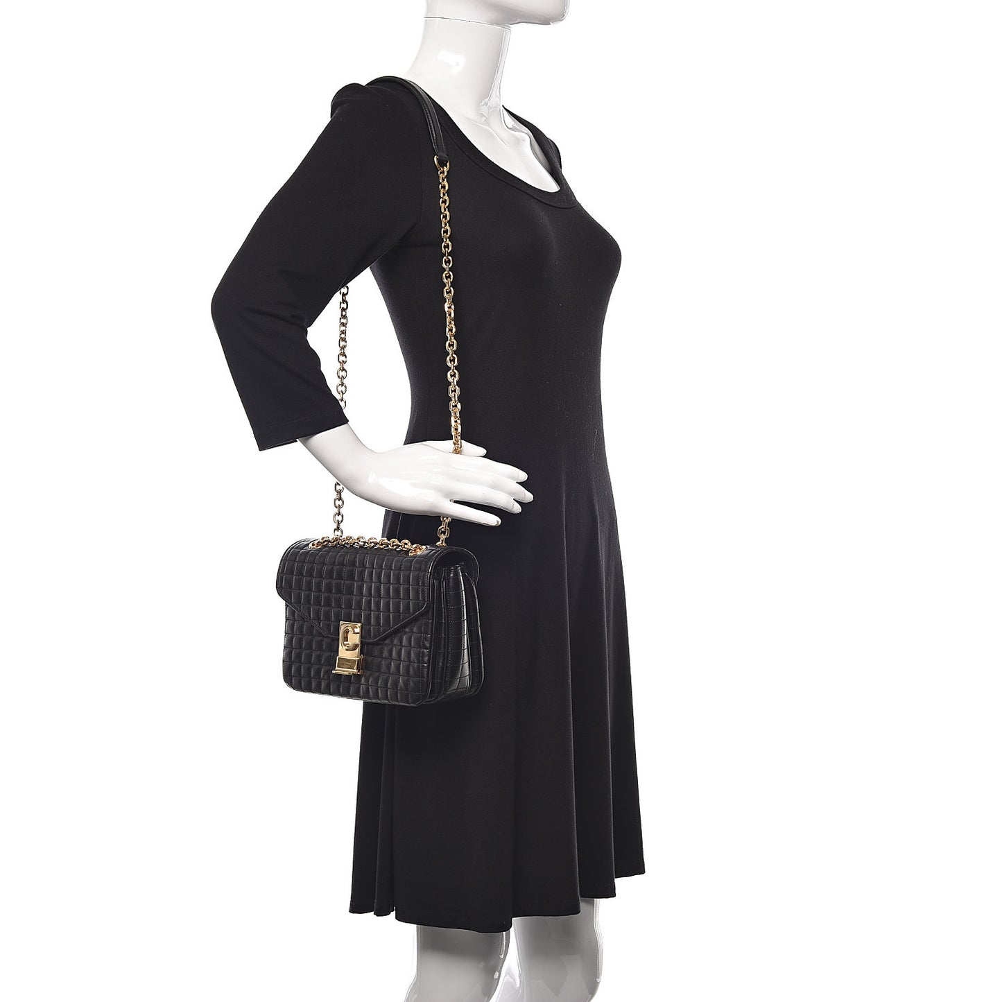Calfskin Quilted Medium C Bag Black