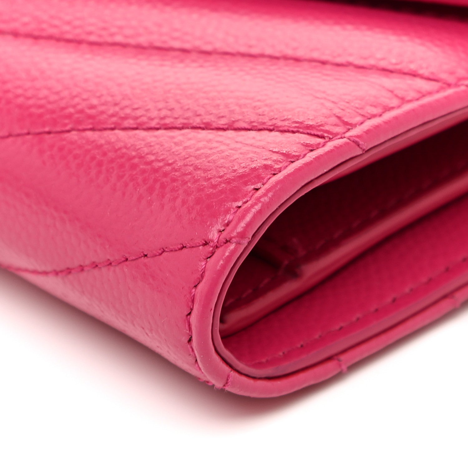 Saint Laurent Grain De Poudre Matelasse Chevron Monogram Compact Tri Fold Wallet Fuschia 9 of 13