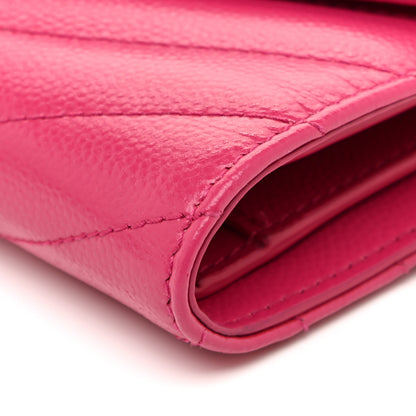 Saint Laurent Grain De Poudre Matelasse Chevron Monogram Compact Tri Fold Wallet Fuschia 9 of 13