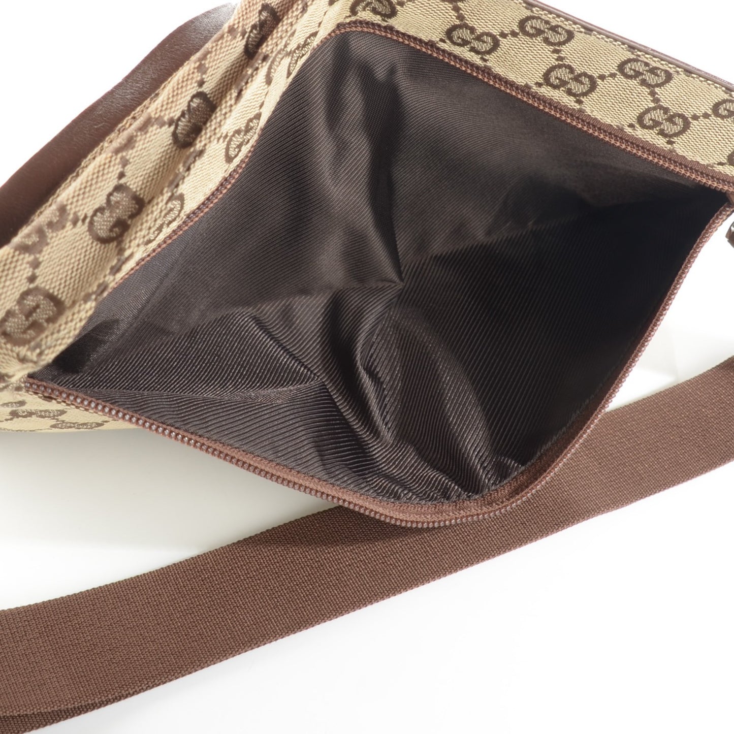 GG Monogram Web Double Pocket Belt Bag Brown