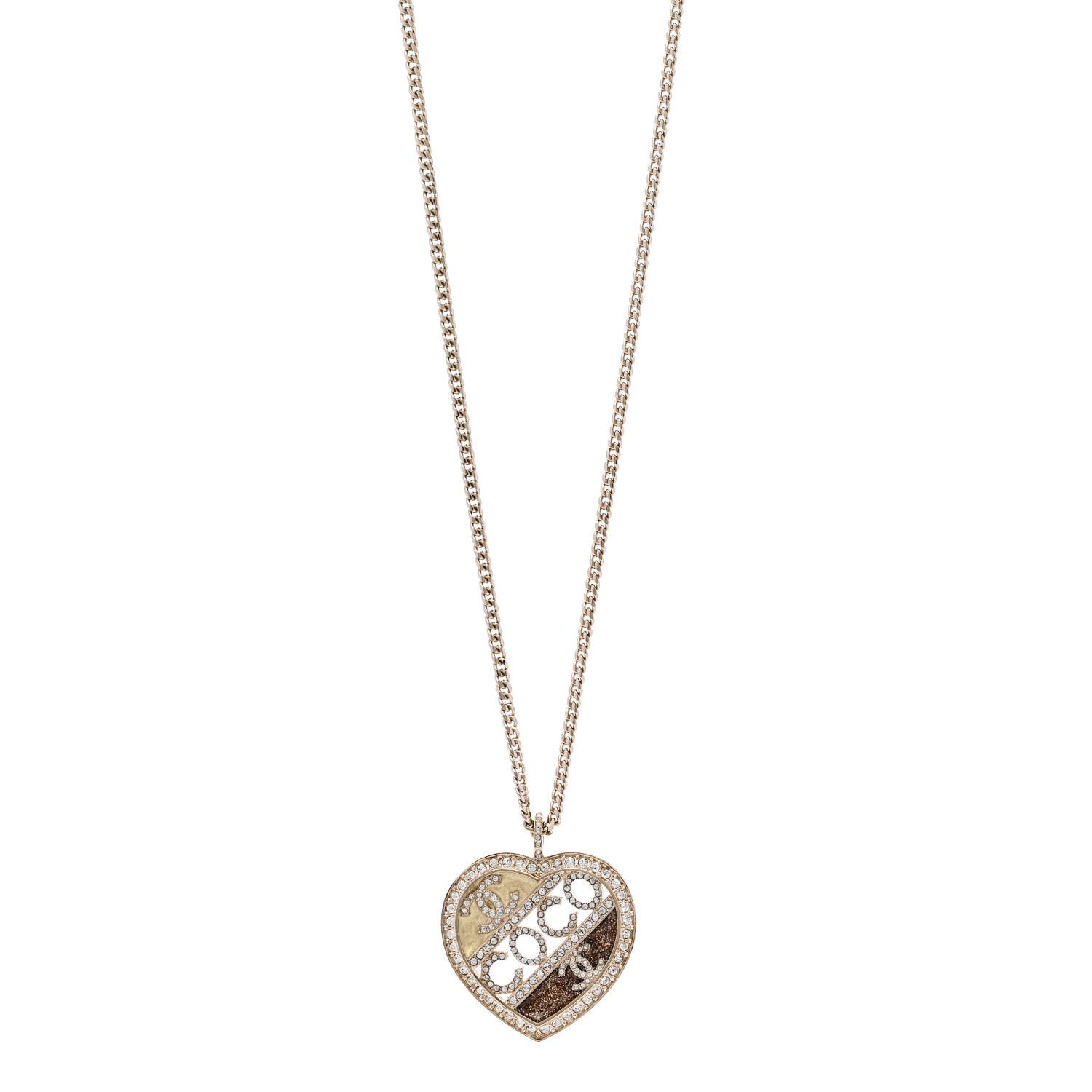 Chanel Crystal Crystal CC Coco Heart Necklace Gold 1 of 6