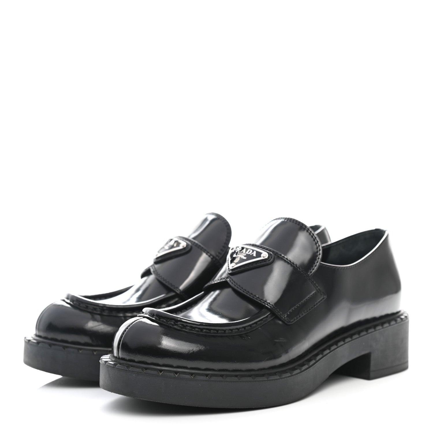 Prada Spazzolato Metal Triangle Logo 50mm Loafers 37 Black 5 of 22
