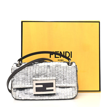 Fendi Sequin Paillettes Capretto Lucido Baguette Phone Pouch Argento Moro 10 of 10