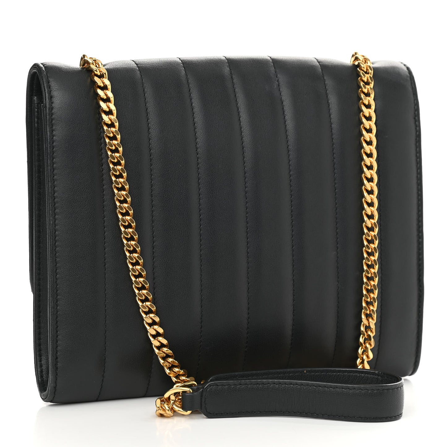 Lambskin Matelasse Monogram Vicky Chain Wallet Black