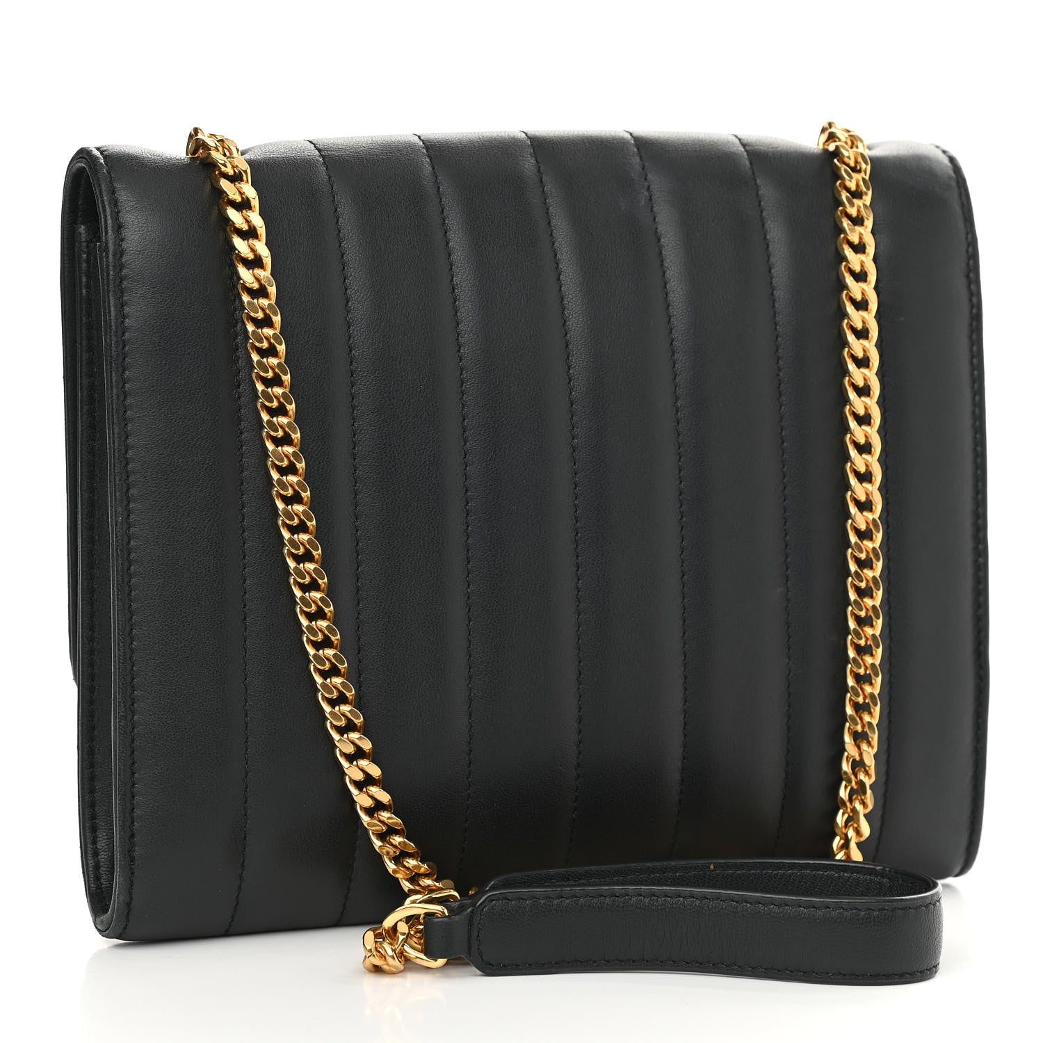 Saint Laurent Lambskin Matelasse Monogram Vicky Chain Wallet Black 2 of 13