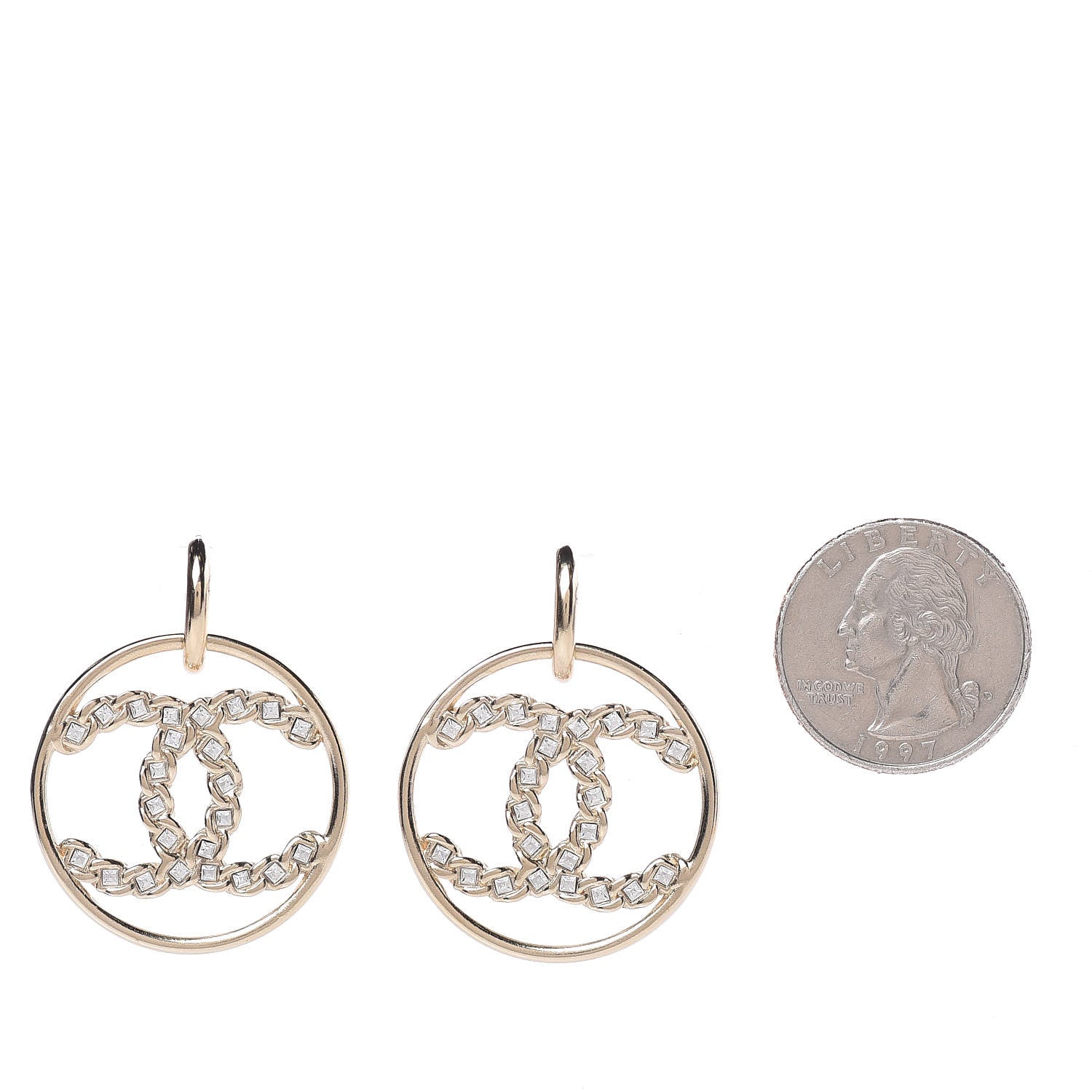 Chanel Crystal Chain Strass CC Drop Earrings Gold 2 of 4