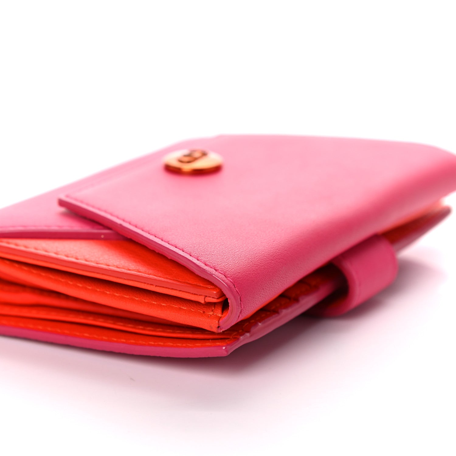 Christian Dior Calfskin Bi-Color Envelope Wallet Pink Orange 12 of 13