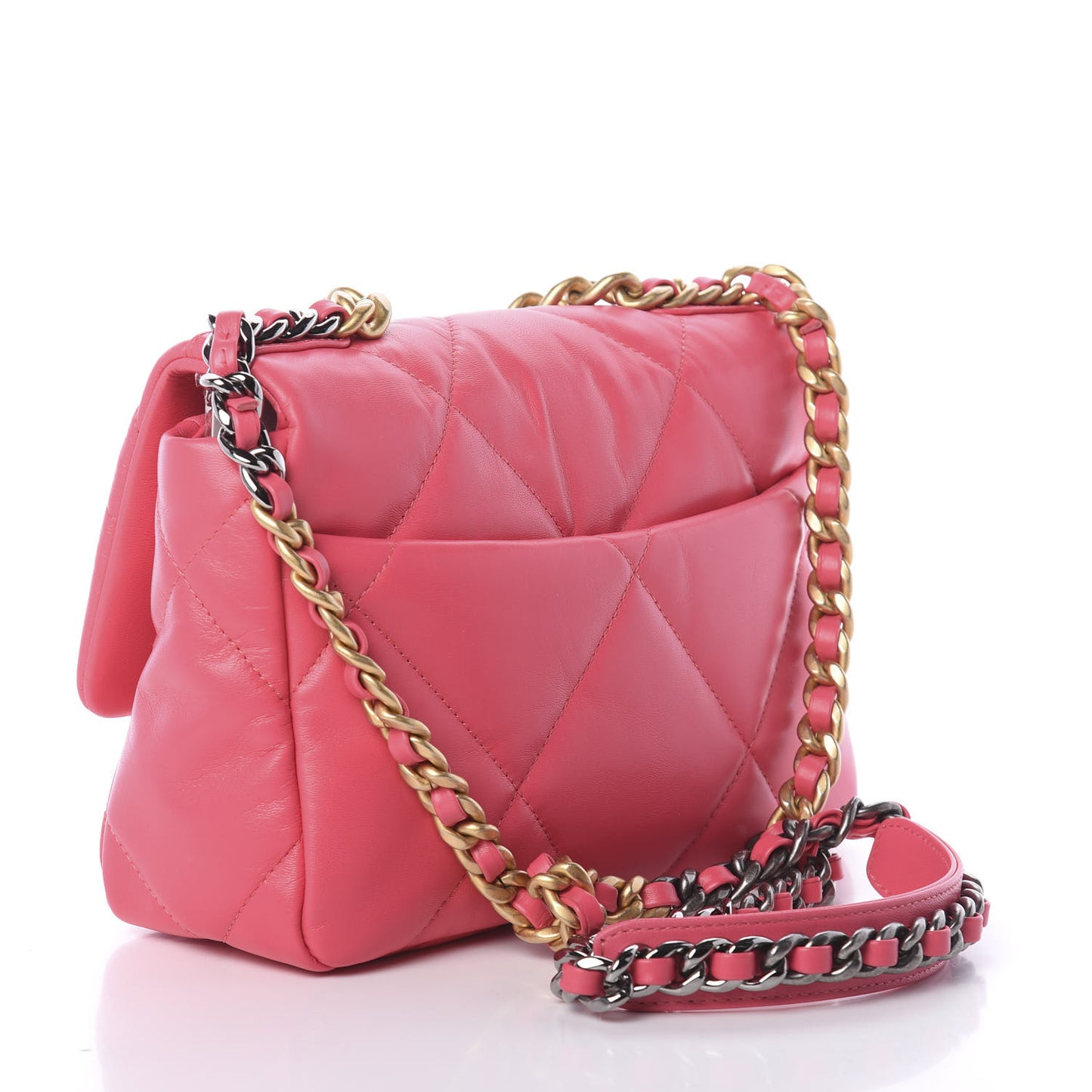 Shiny Goatskin Quilted Medium 19 Flap Dark Pink