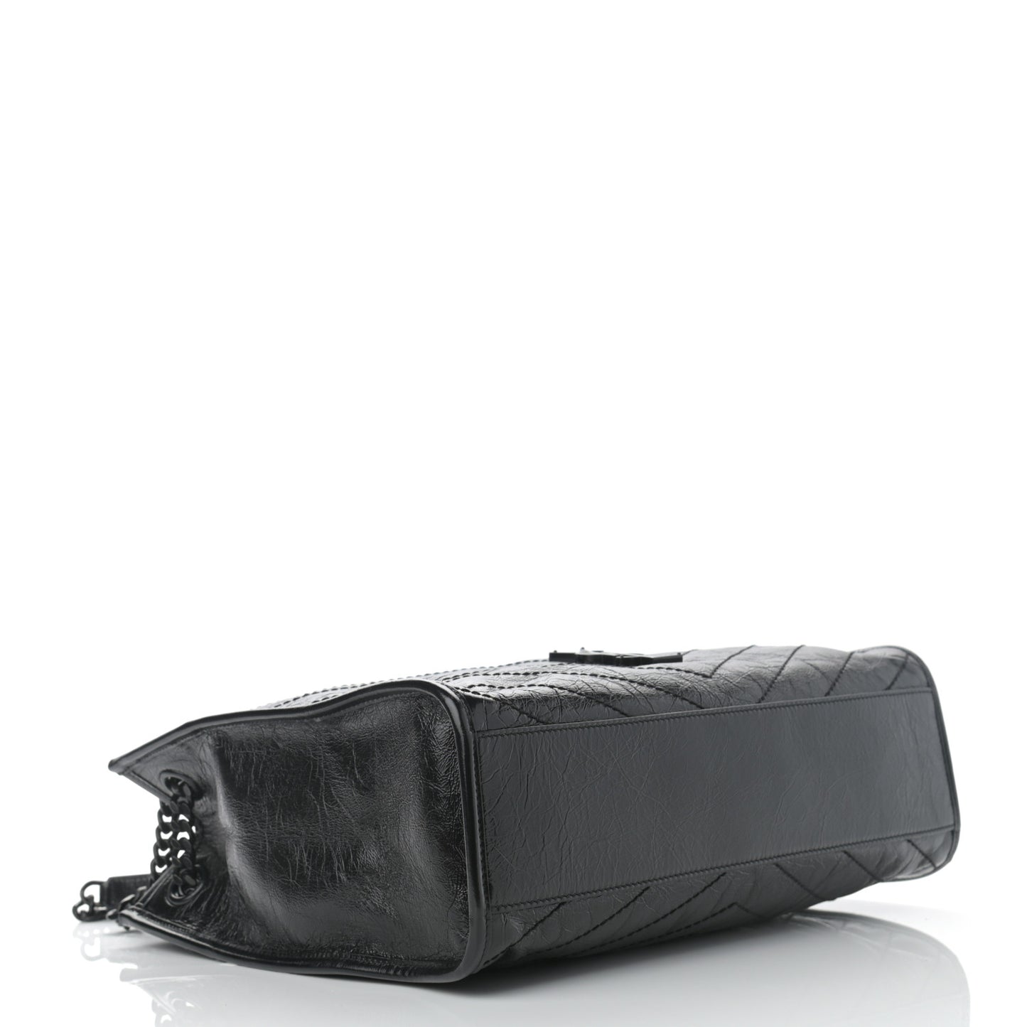 Crinkled Calfskin Matelasse Monogram Medium Niki Shopper Tote Black