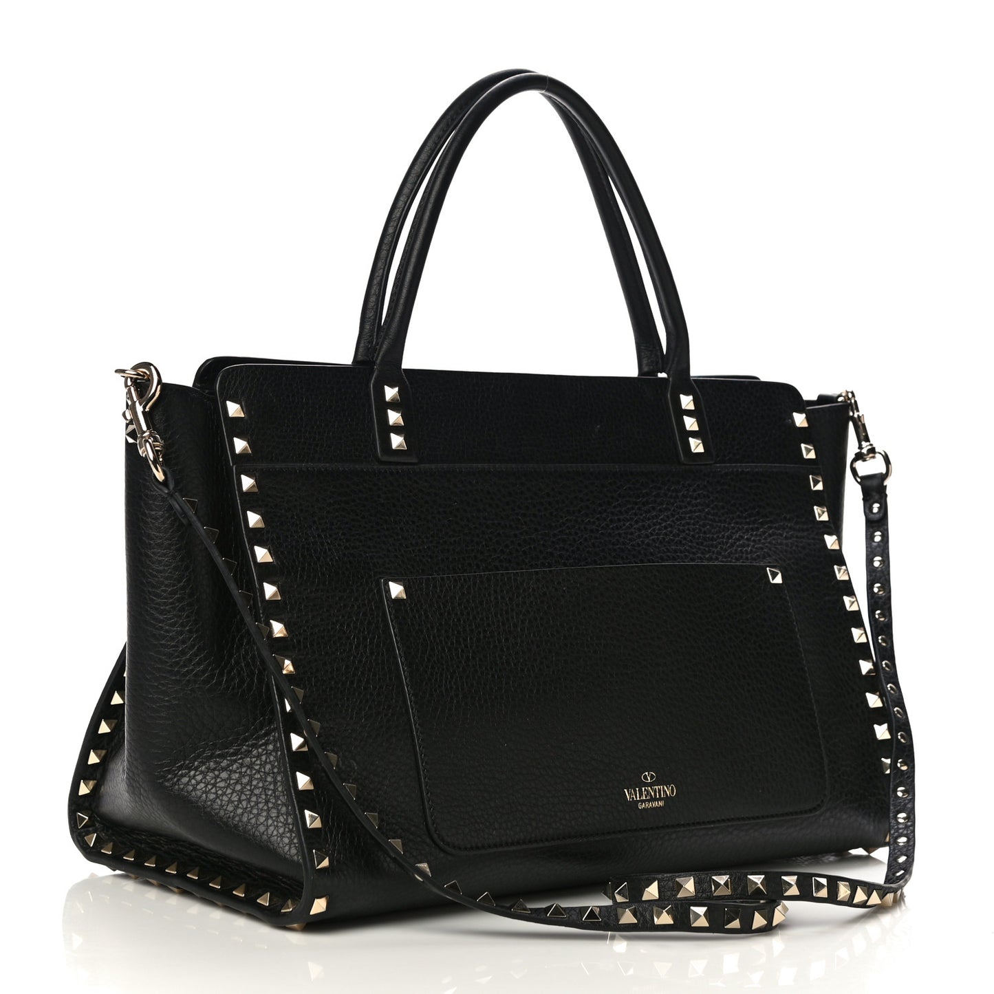 Grained Calfskin Rockstud Satchel Black