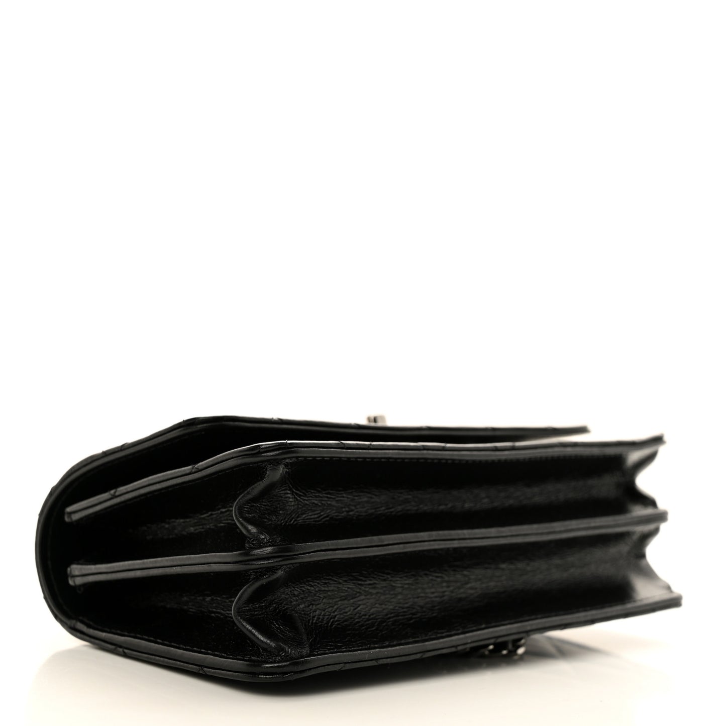 Shiny Crumpled Calfskin Strass Quilted Top Handle Clutch With Chain Black