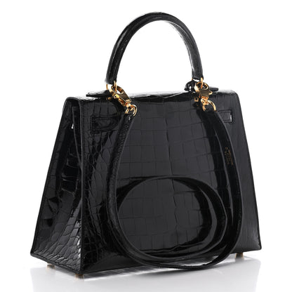 Hermes Shiny Alligator Kelly Sellier 25 Black 2 of 15