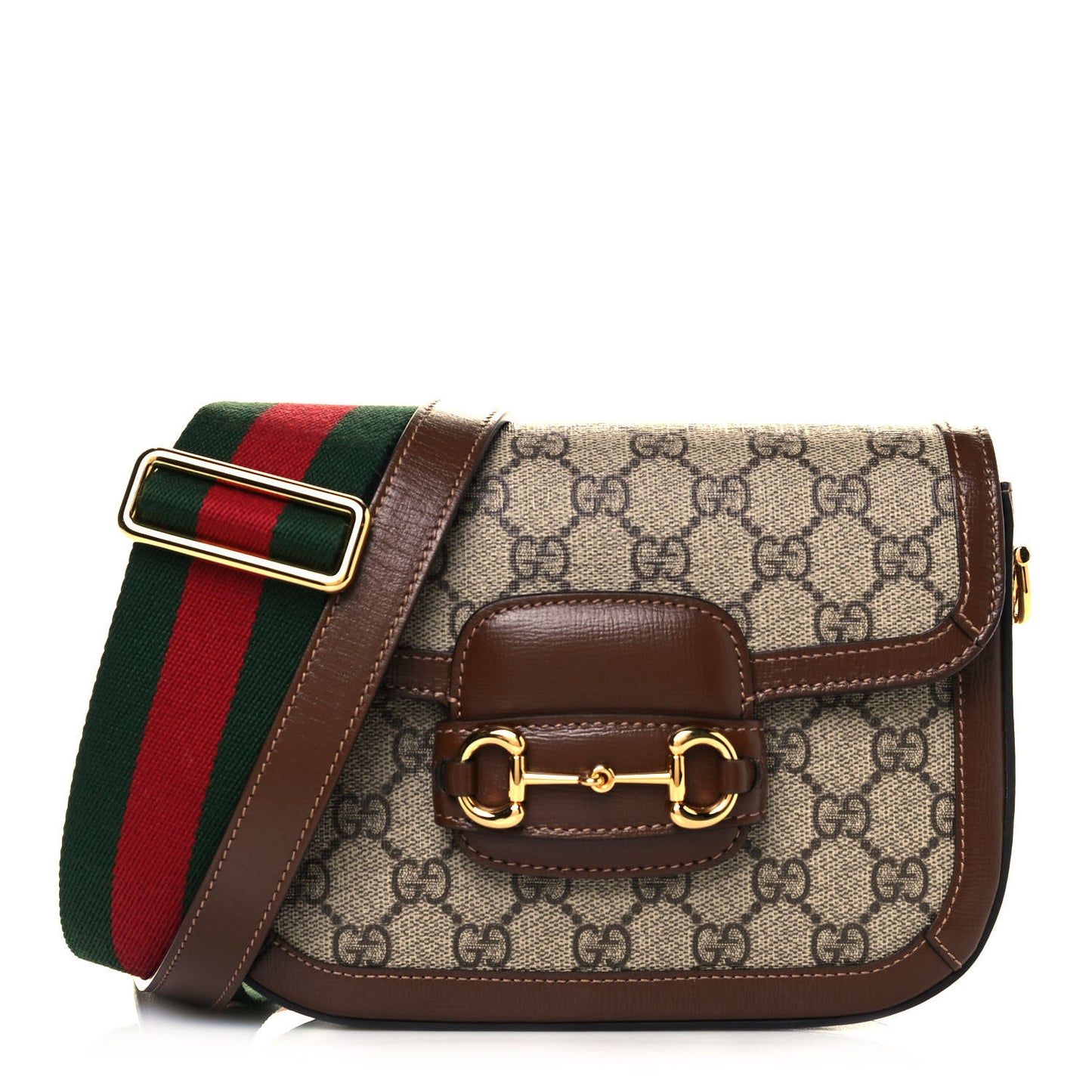 GG Supreme Monogram Web Mini Horsebit 1955 Shoulder Bag Beige Brown Sugar