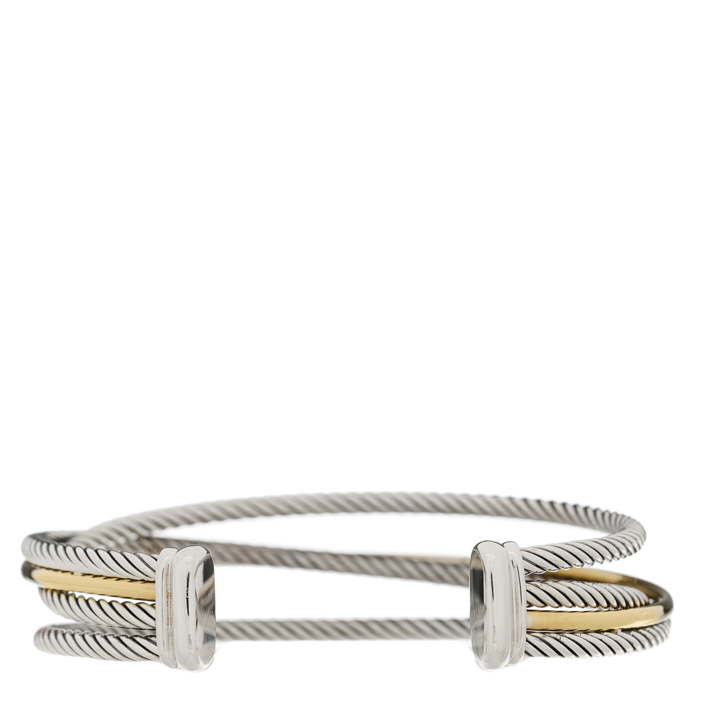 Sterling Silver 18K Yellow Gold Crossover Three Row Cuff Bracelet
