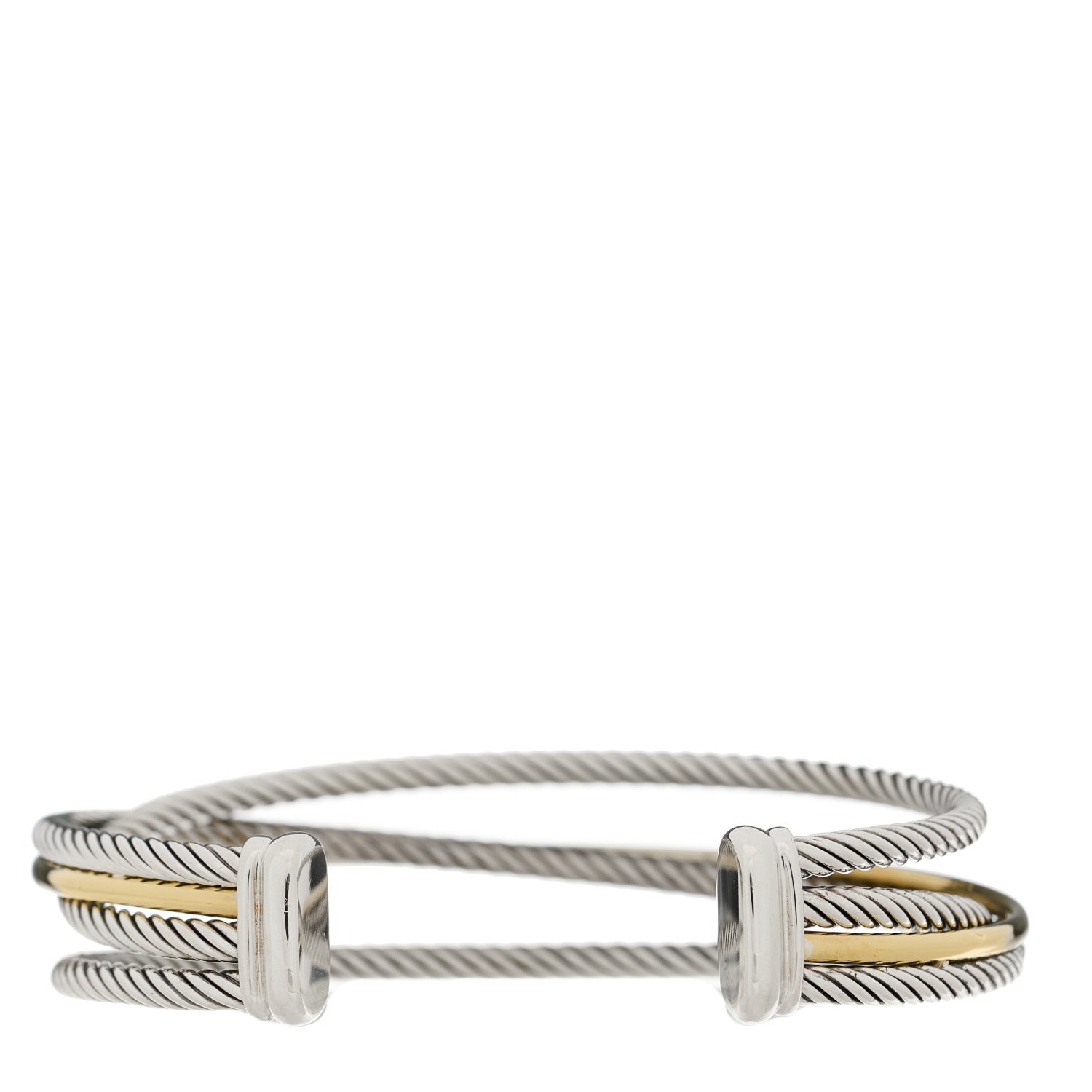 David Yurman Sterling Silver 18K Yellow Gold Crossover Three Row Cuff Bracelet 2 of 3