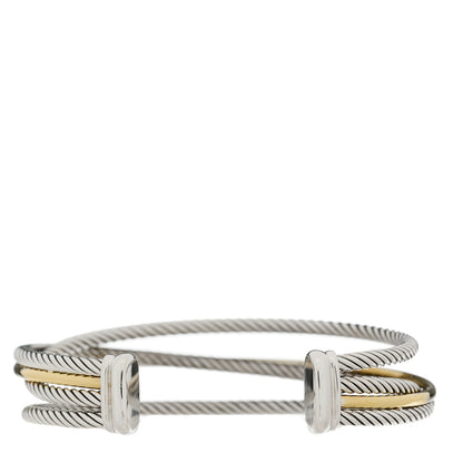 David Yurman Sterling Silver 18K Yellow Gold Crossover Three Row Cuff Bracelet 2 of 3