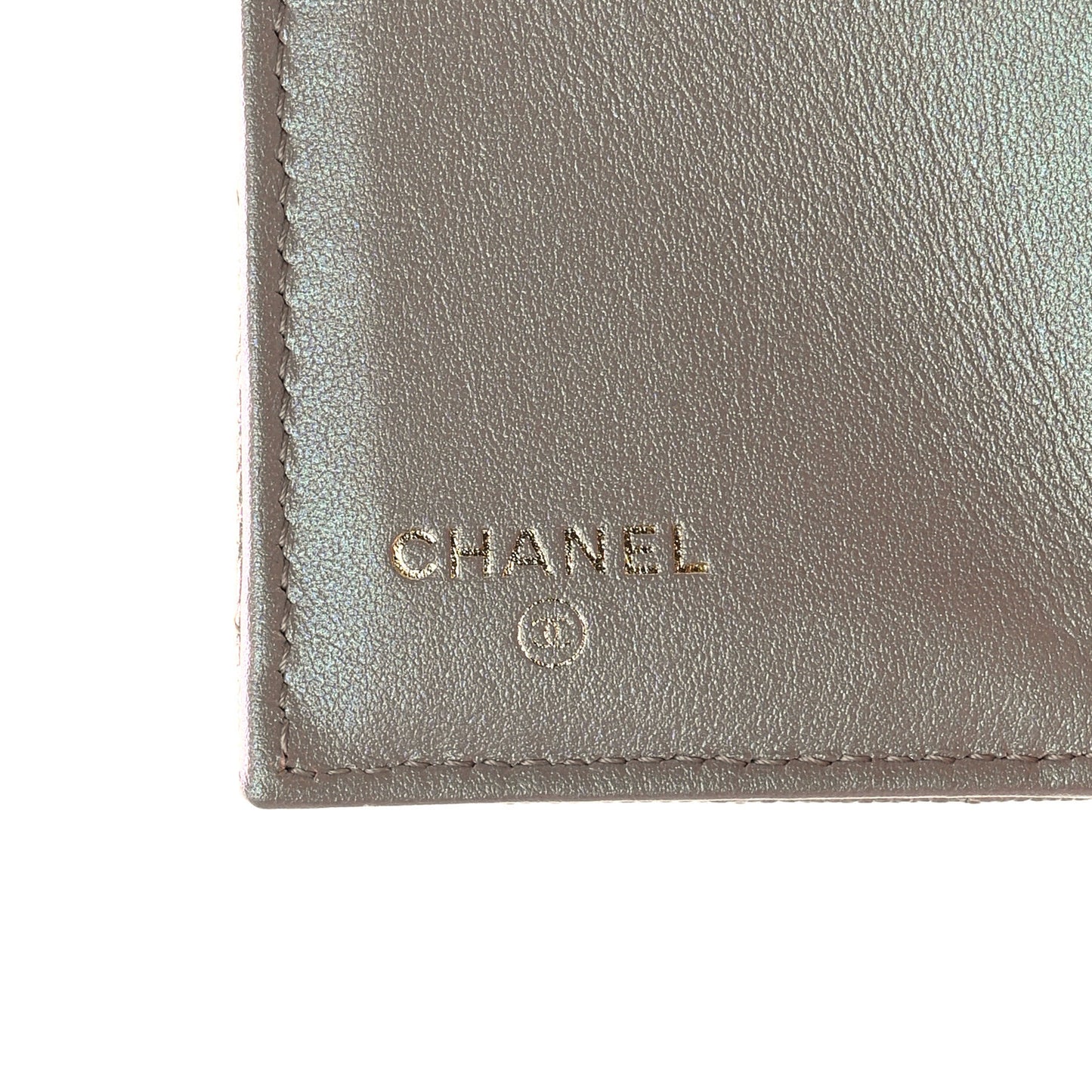 Iridescent Caviar Quilted Small Flap Wallet Beige