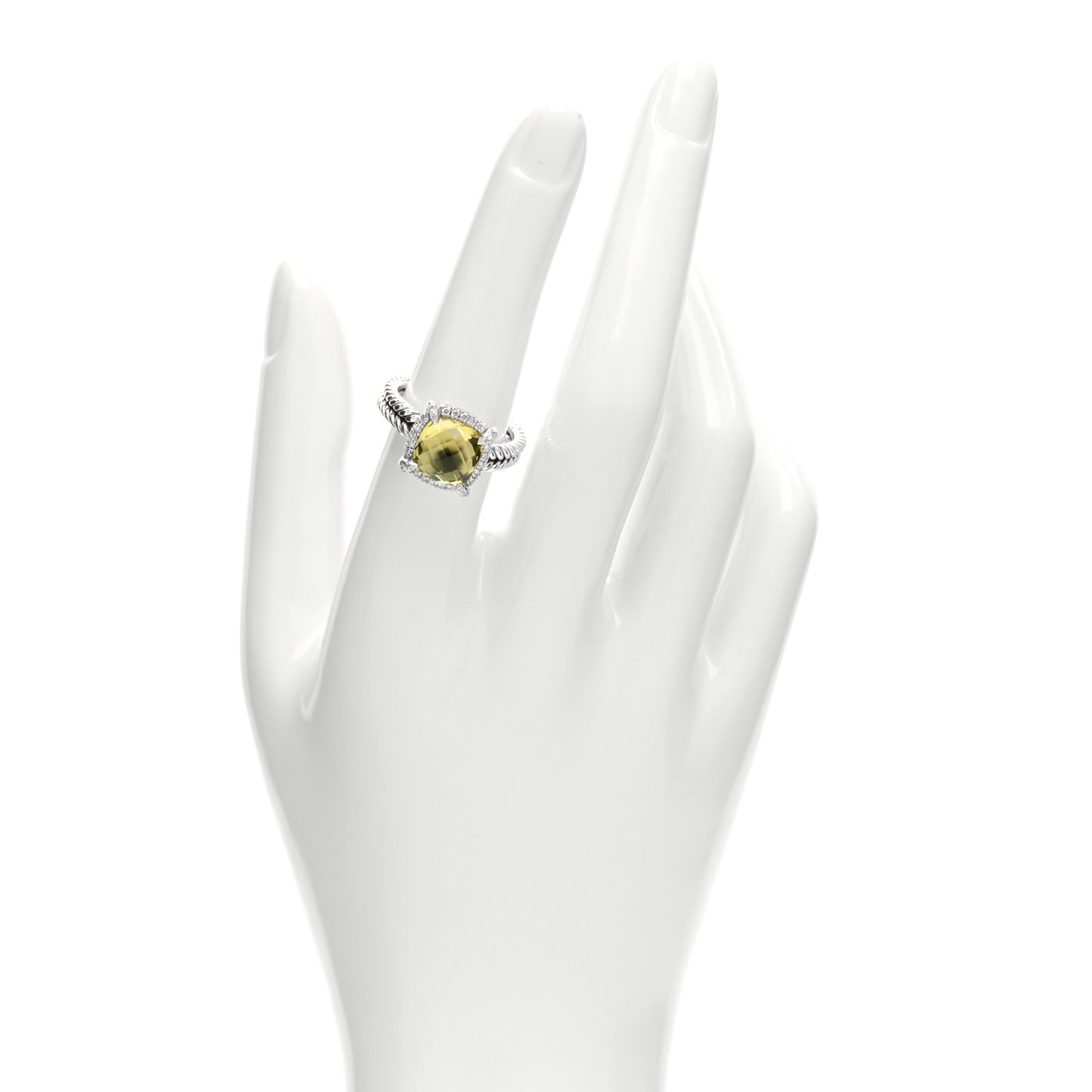 Sterling Silver Diamond Lemon Citrine 9mm Chatelaine Pave Bezel Ring 54 6.75
