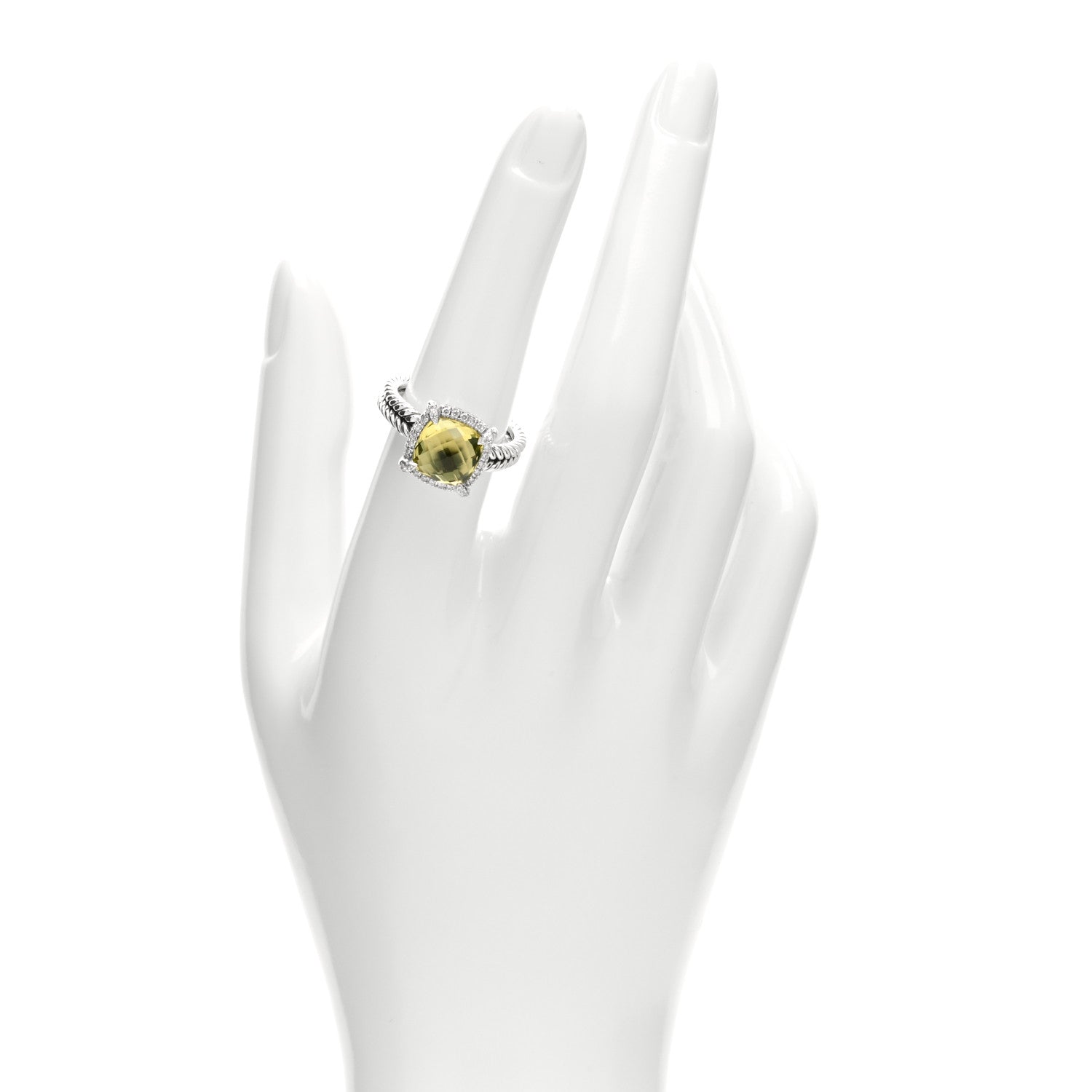 David Yurman Sterling Silver Diamond Lemon Citrine 9mm Chatelaine Pave Bezel Ring 54 6.75 2 of 4