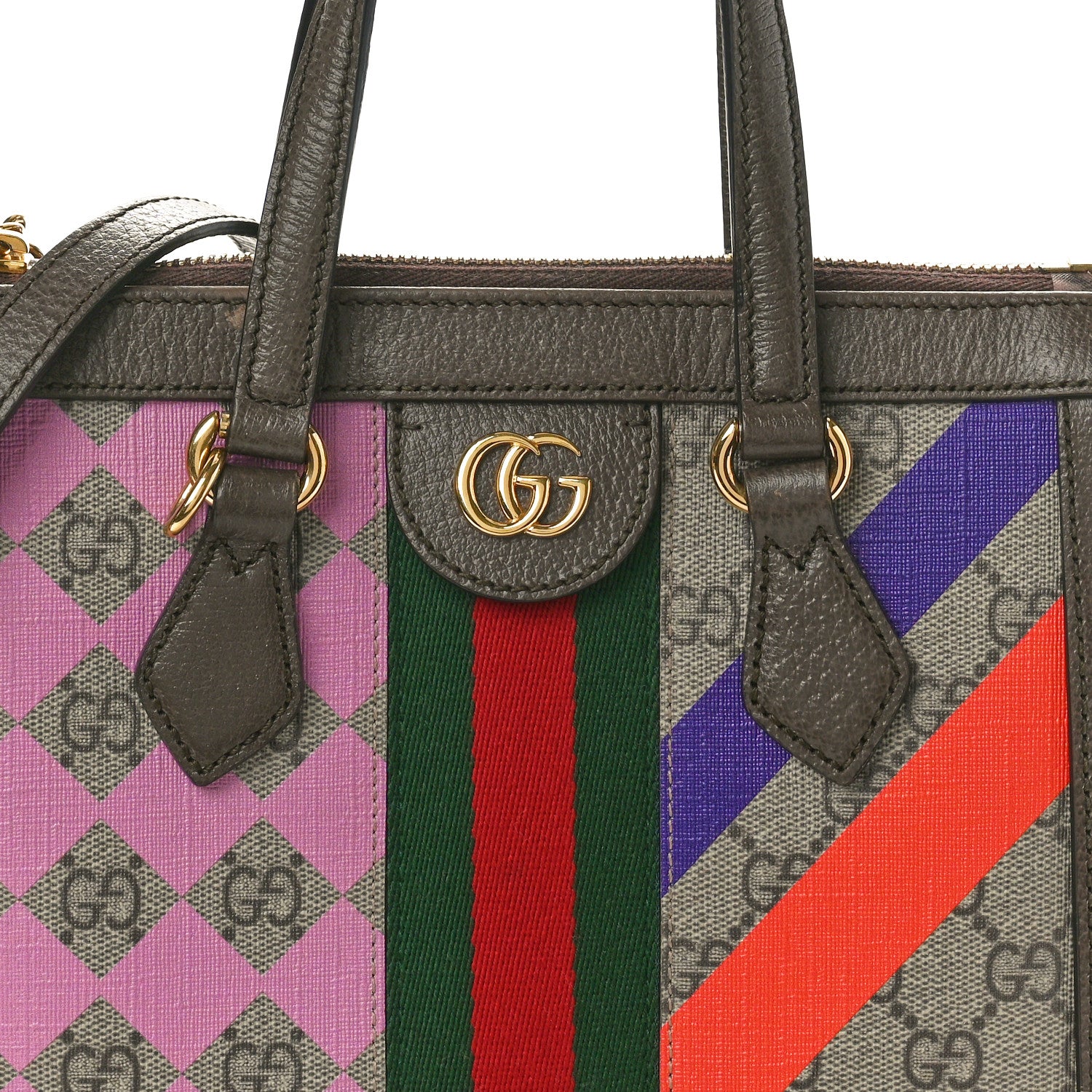 Gucci GG Supreme Monogram Equestrian Web Small Ophidia Tote Bag Beige Multicolor New Acero 8 of 11
