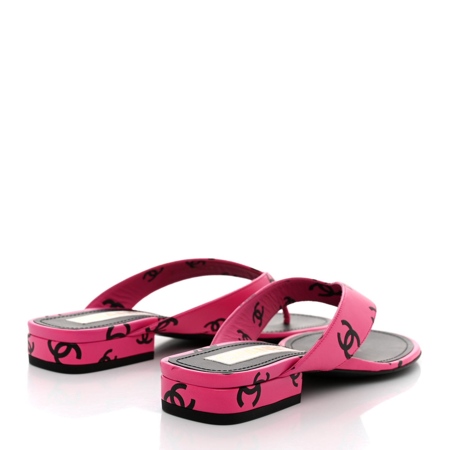 Printed Lambskin Coco Beach Thong Sandals 36 Dark Pink Black