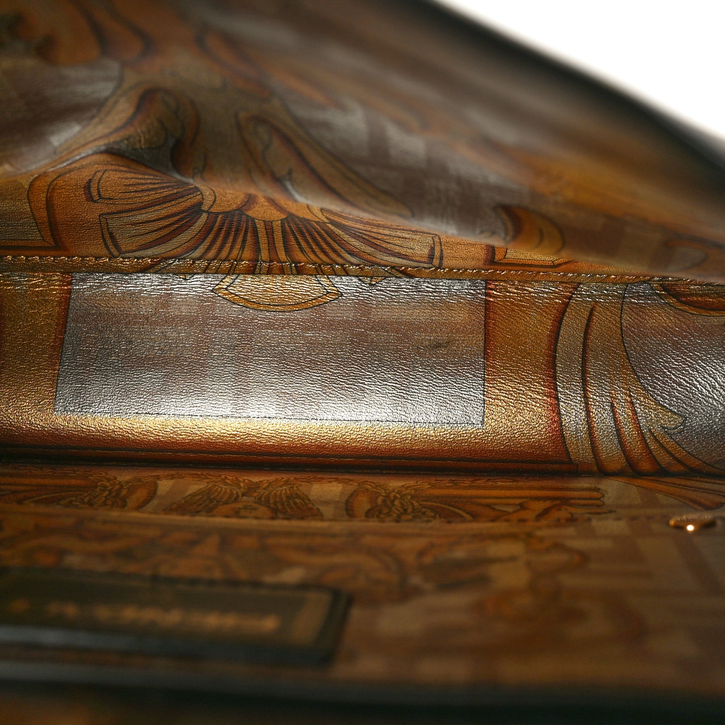 X VERSACE Vitello Seta Nappa Fendace FF Baroque Medium Peekaboo I SEE U Satchel Tobacco Black Gold