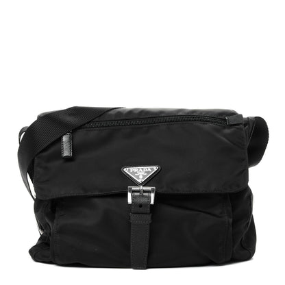 Prada Nylon Vela Saffiano Single Buckle Messenger Shoulder Bag Black 1 of 5
