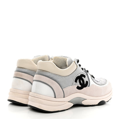 Chanel Nylon Calfskin Suede Womens CC Sneakers 36 Grey White 4 of 9
