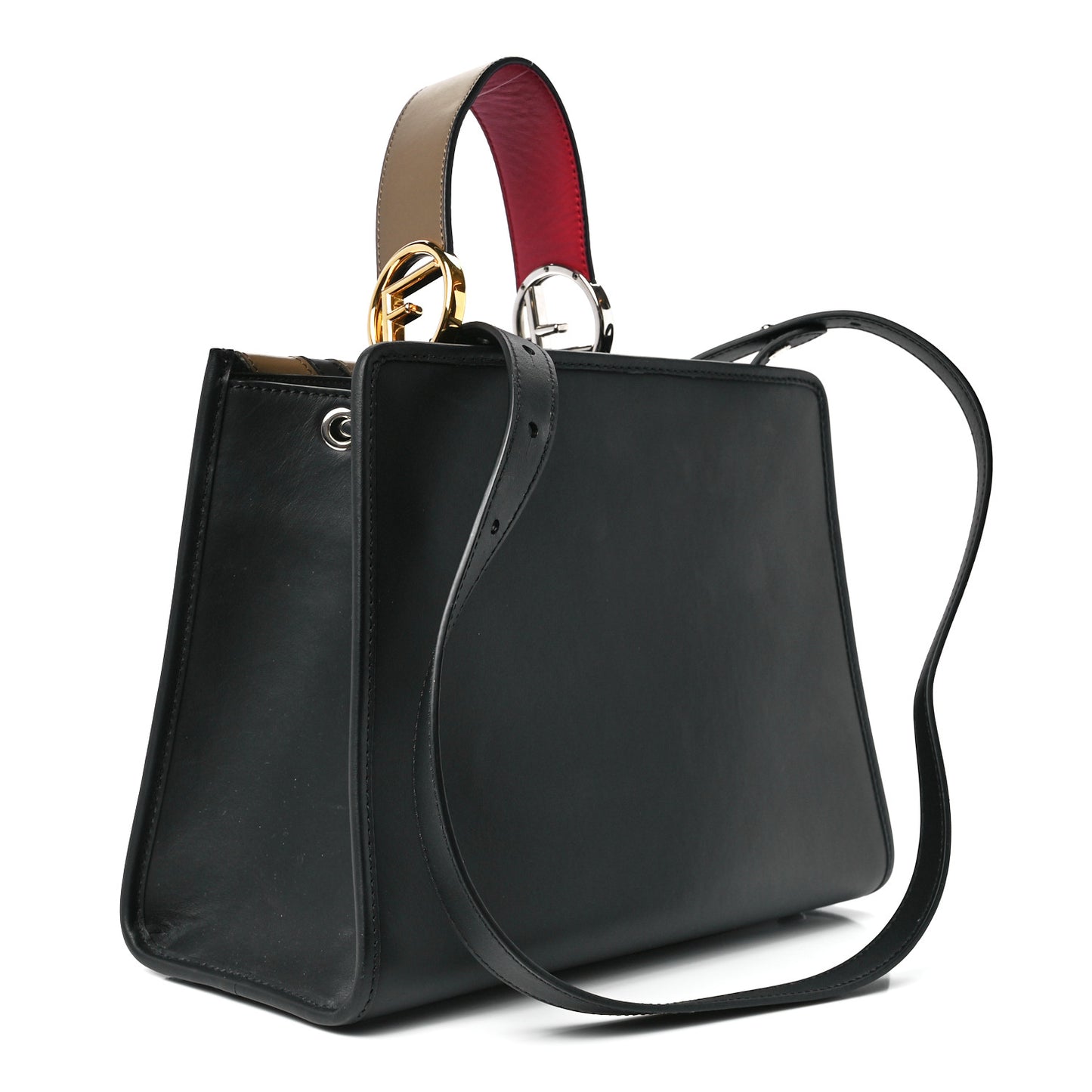 Vitello Century F is Fendi FF Diagonal Inlay Small Runaway Satchel Fango Black Fragola