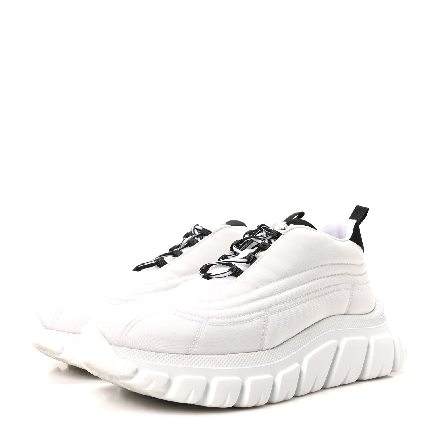 Prada Re-Nylon Gabardine Rubber Logo Quilted Womens 50mm Low Top Sneakers 37.5 White Black 4 of 9