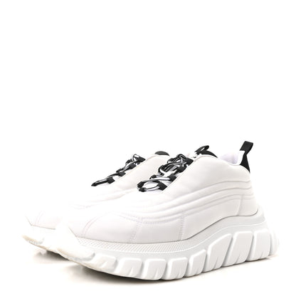 Prada Re-Nylon Gabardine Rubber Logo Quilted Womens 50mm Low Top Sneakers 37.5 White Black 4 of 9