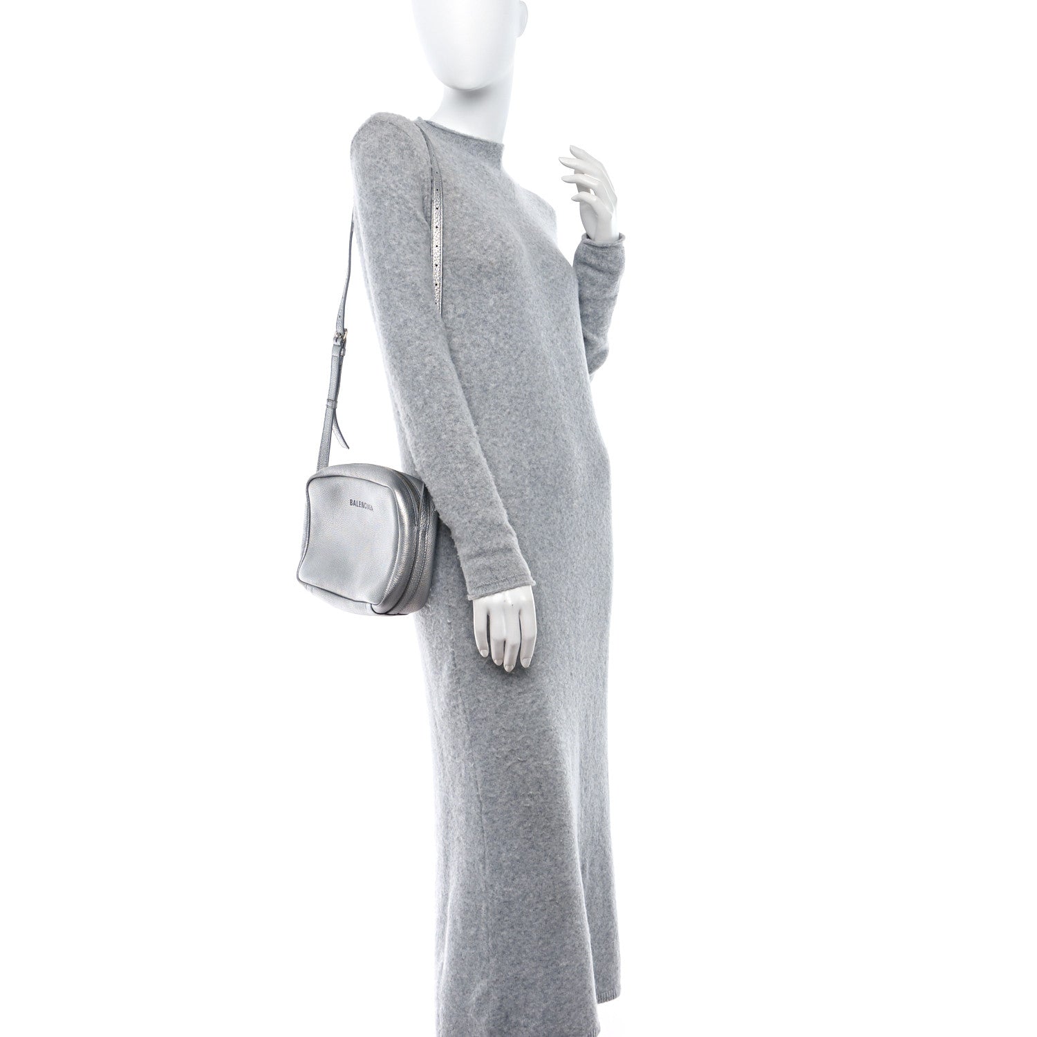 Balenciaga Metallic Grained Calfskin Logo M Everyday Camera Bag Silver 2 of 8