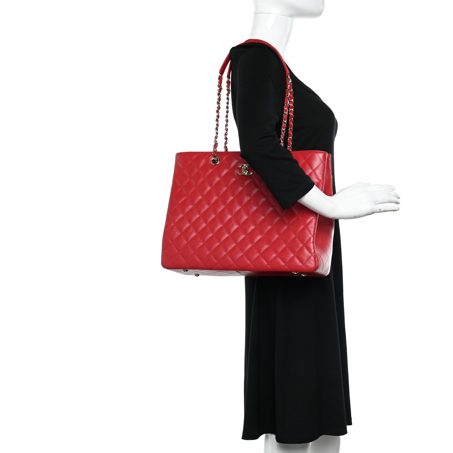 Chanel Caviar Quilted Large Shopping Tote Red 2 of 12