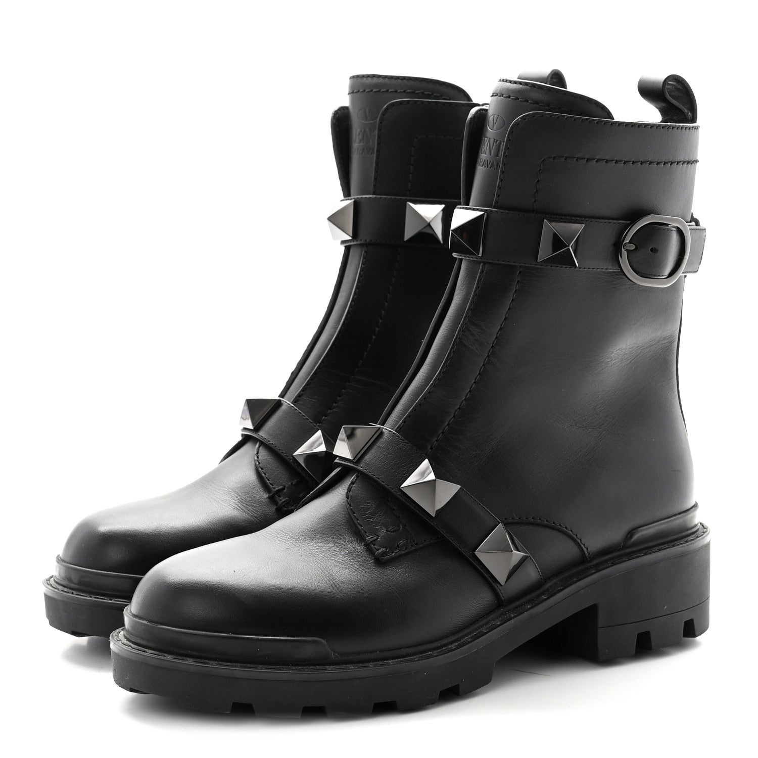 Valentino Garavani Calfskin Tonal Roman Stud 20/40mm Combat Boots 38.5 Black 4 of 9