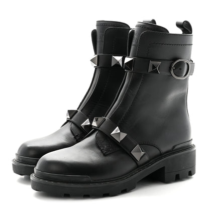 Valentino Garavani Calfskin Tonal Roman Stud 20/40mm Combat Boots 38.5 Black 4 of 9