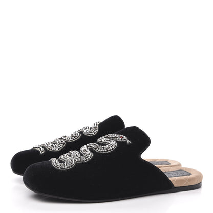 Gucci Velvet Embellished Evening Slipper 38 Black 3 of 9