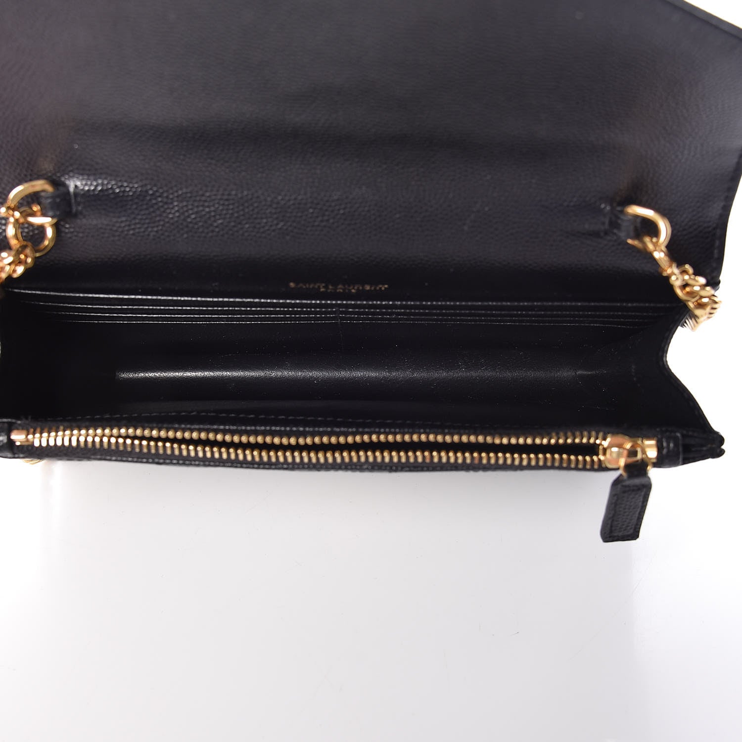 Saint Laurent Grain De Poudre Matelasse Chevron Monogram Envelope Chain Wallet Black 5 of 10