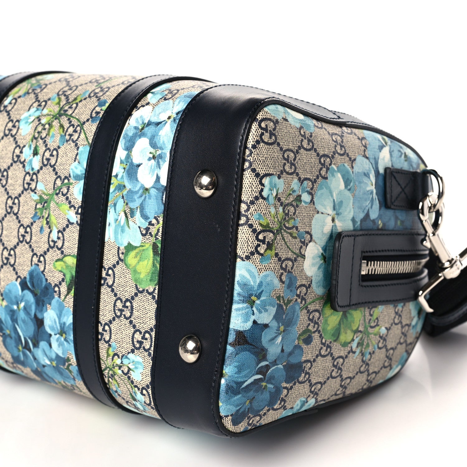 Gucci GG Supreme Monogram Blooms Medium Duffle Beige Blue Black 8 of 8
