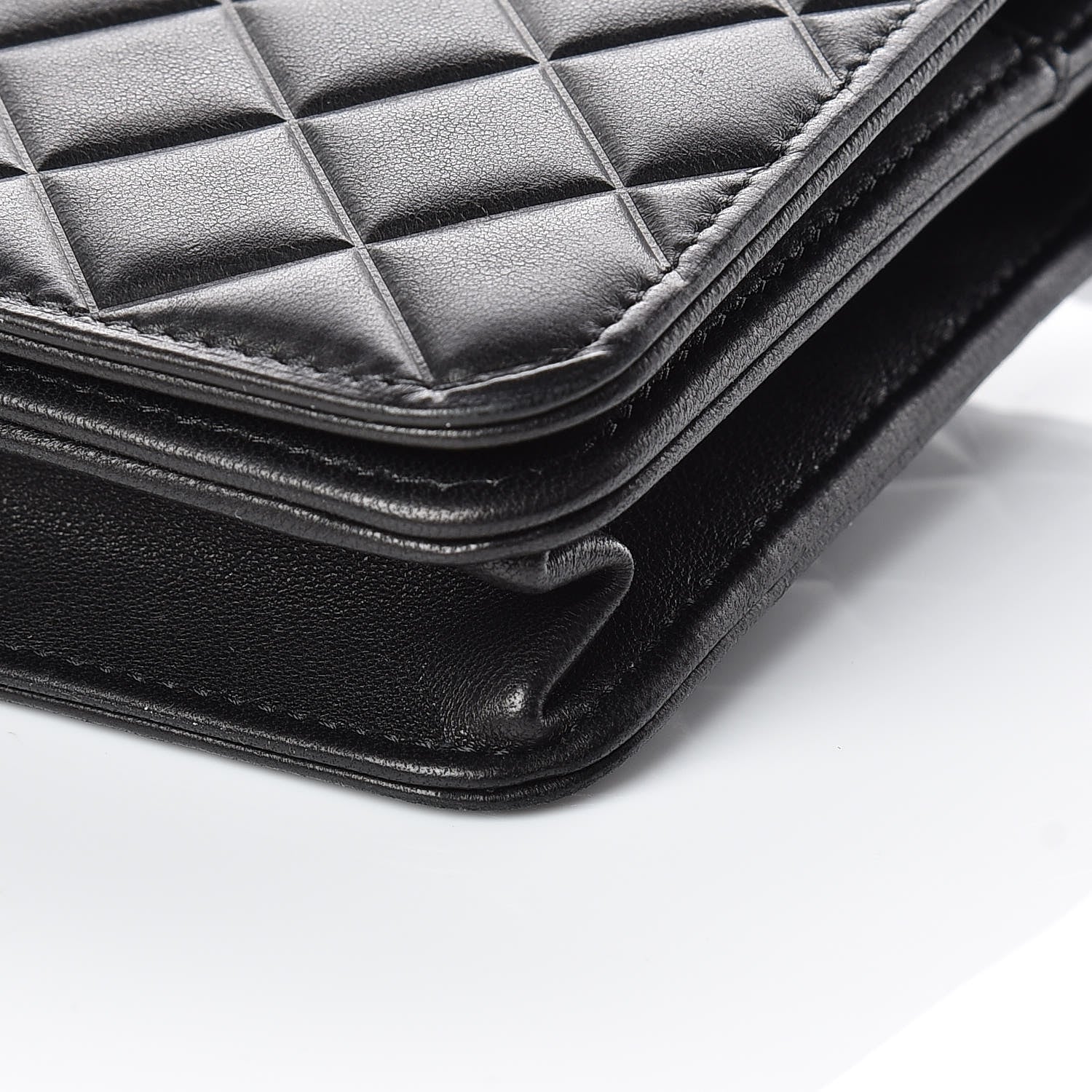 Chanel Lambskin Quilted Diamond CC Wallet On Chain WOC Black 10 of 13