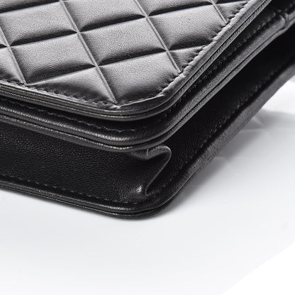 Chanel Lambskin Quilted Diamond CC Wallet On Chain WOC Black 10 of 13