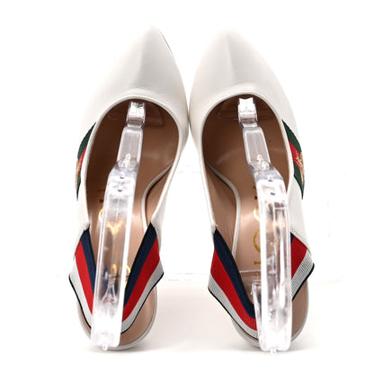 Gucci Malaga Kid Web Sylvie High Heel Slingback Pumps 37 White 2 of 9
