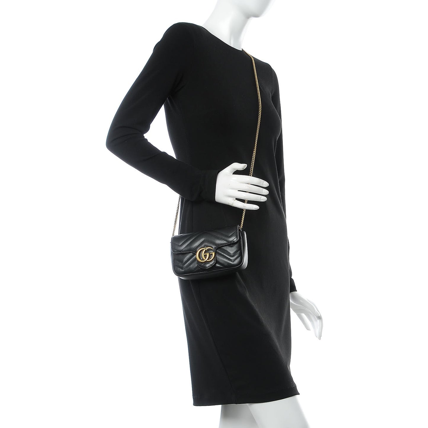 Calfskin Matelasse Super Mini GG Marmont Shoulder Bag Black