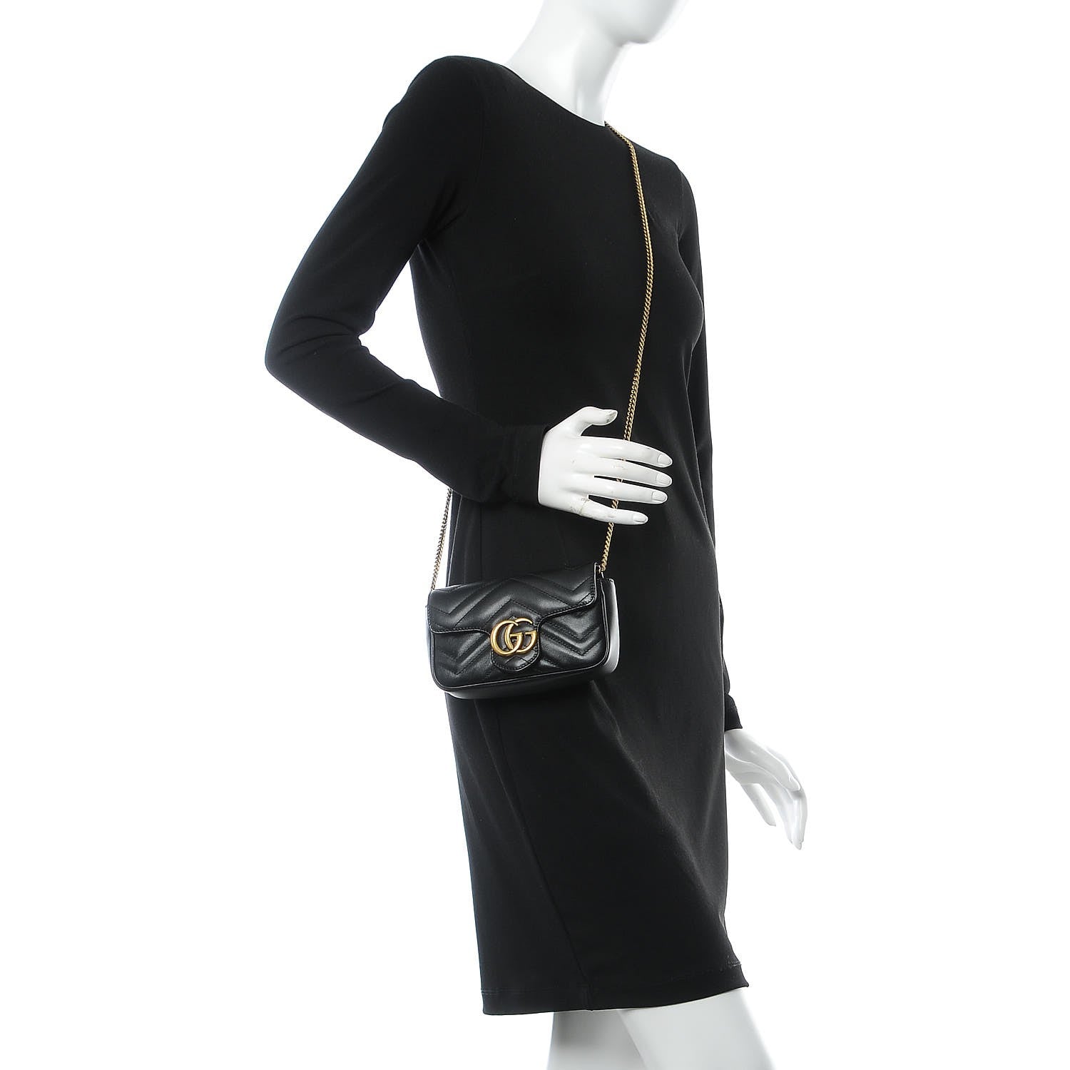 Gucci Calfskin Matelasse Super Mini GG Marmont Shoulder Bag Black 2 of 8