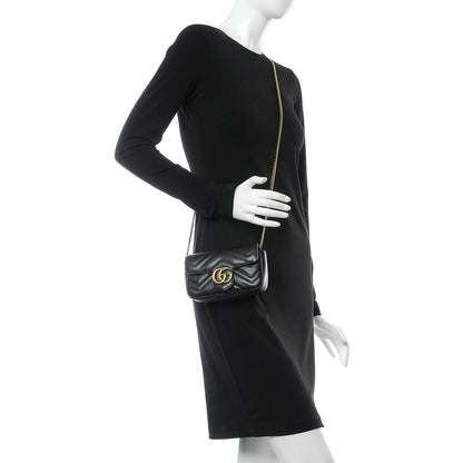 Gucci Calfskin Matelasse Super Mini GG Marmont Shoulder Bag Black 2 of 8