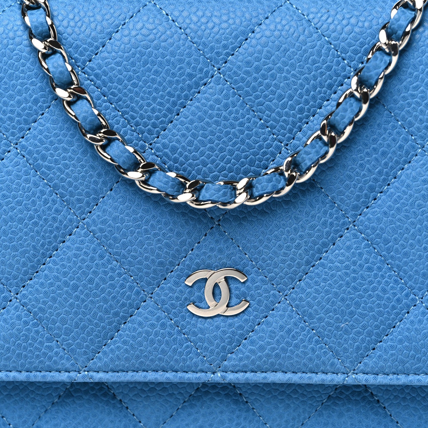 Chanel Iridescent Caviar Quilted Wallet on Chain WOC Blue 9 of 13